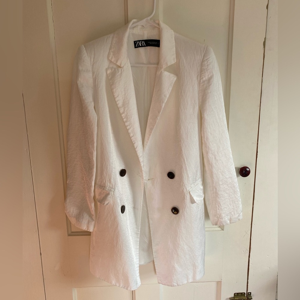 Zara white satin blazer